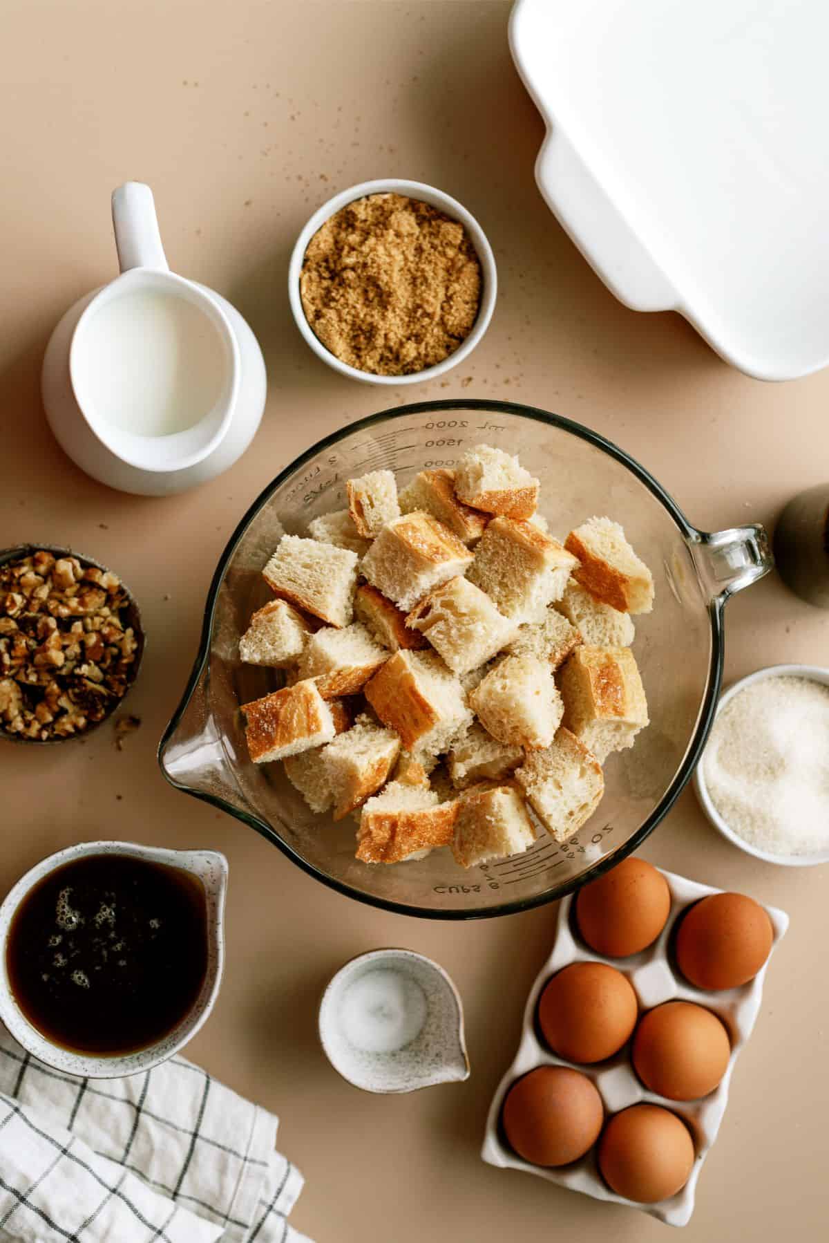 Ingredients needed to make Brown Sugar and Maple Bread Pudding