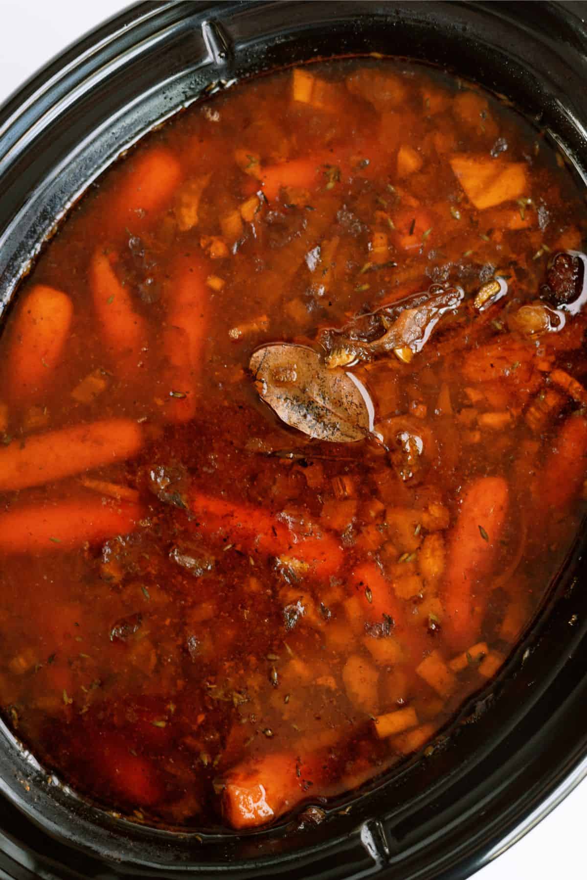 Slow Cooker Balsamic Pot Roast in the slow cooker