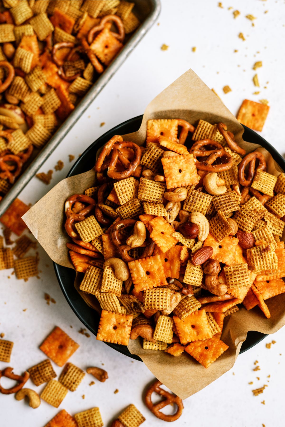 A bowl of Slow Cooker Savory Chex Mix