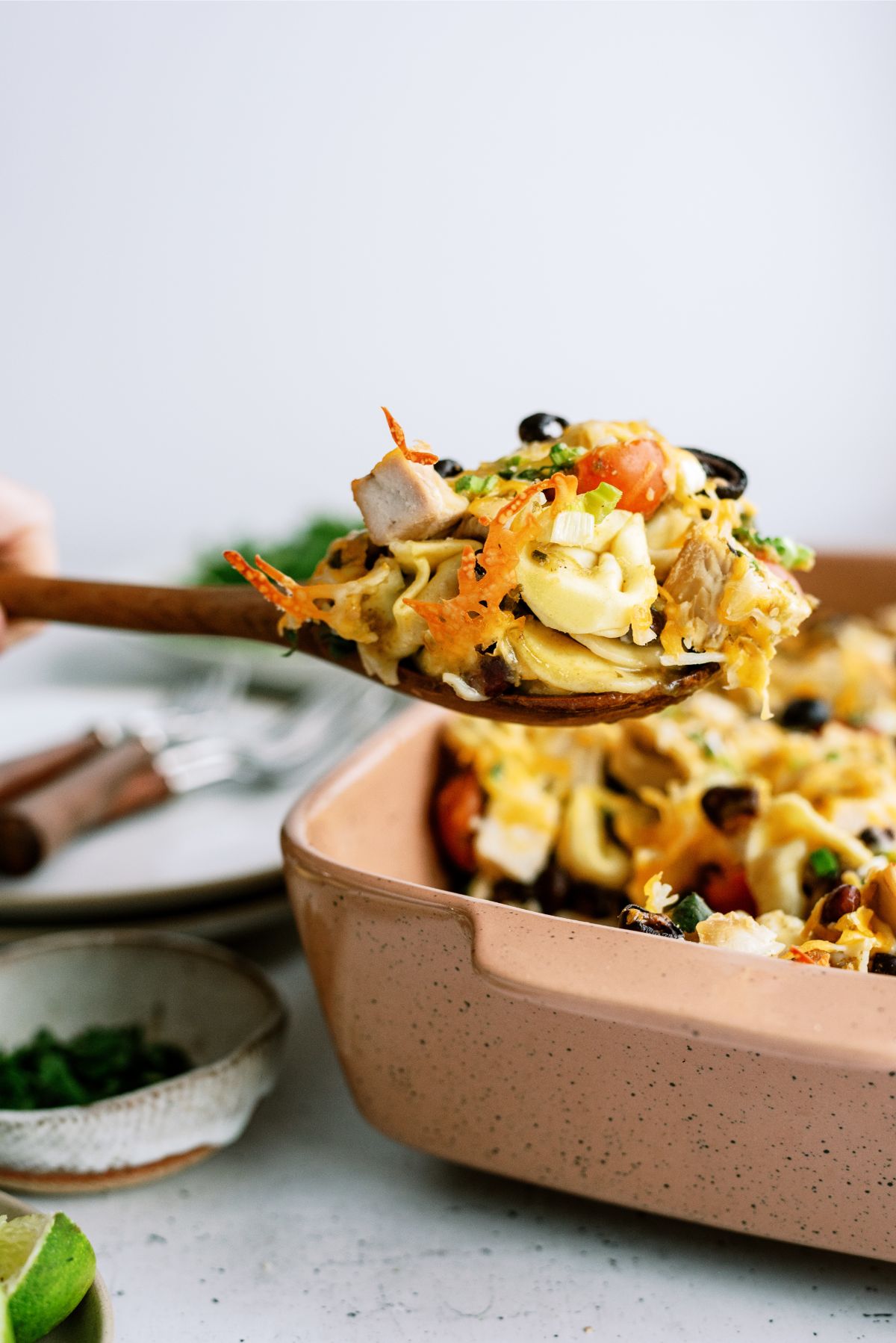 Turkey Mexican Casserole with a serving scooped out