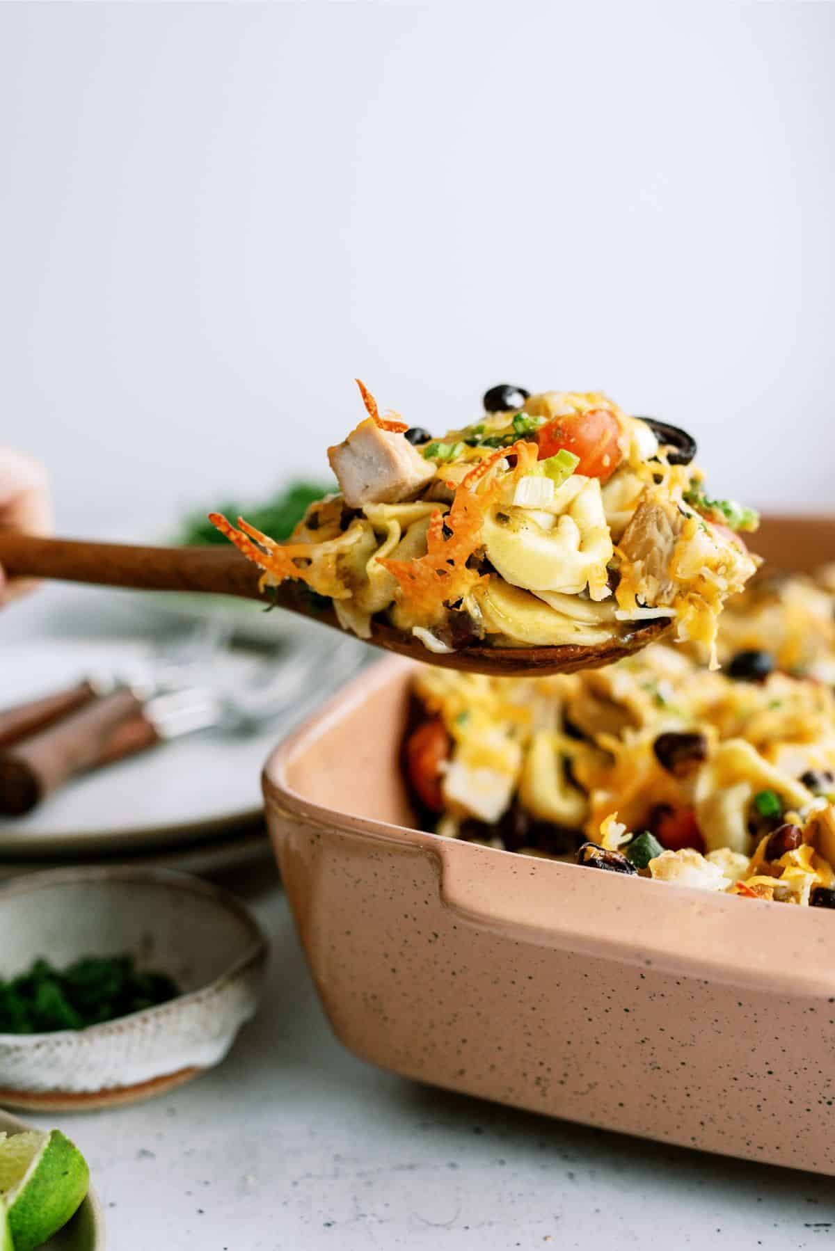 Turkey Mexican Casserole with a serving scooped out