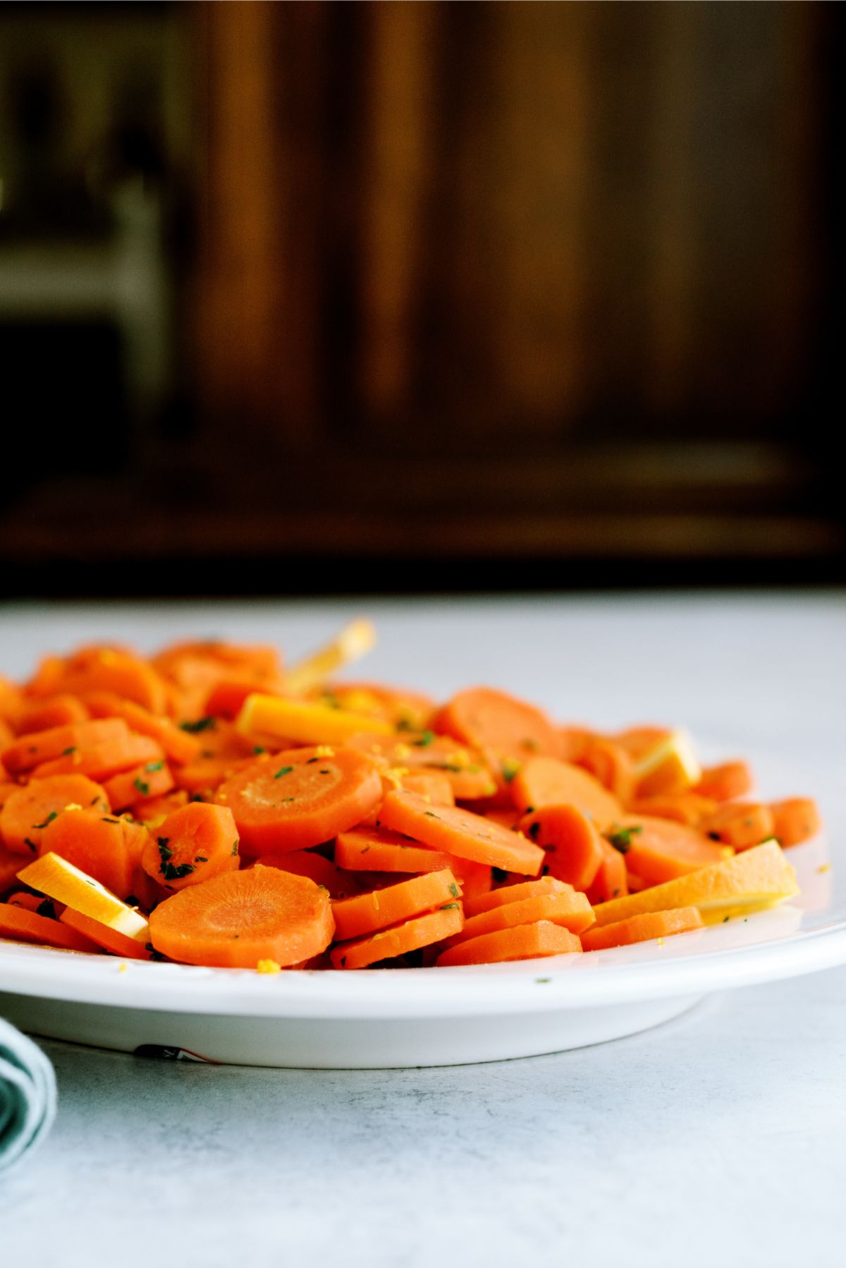 Side view of a plate of Orange Glazed Carrots