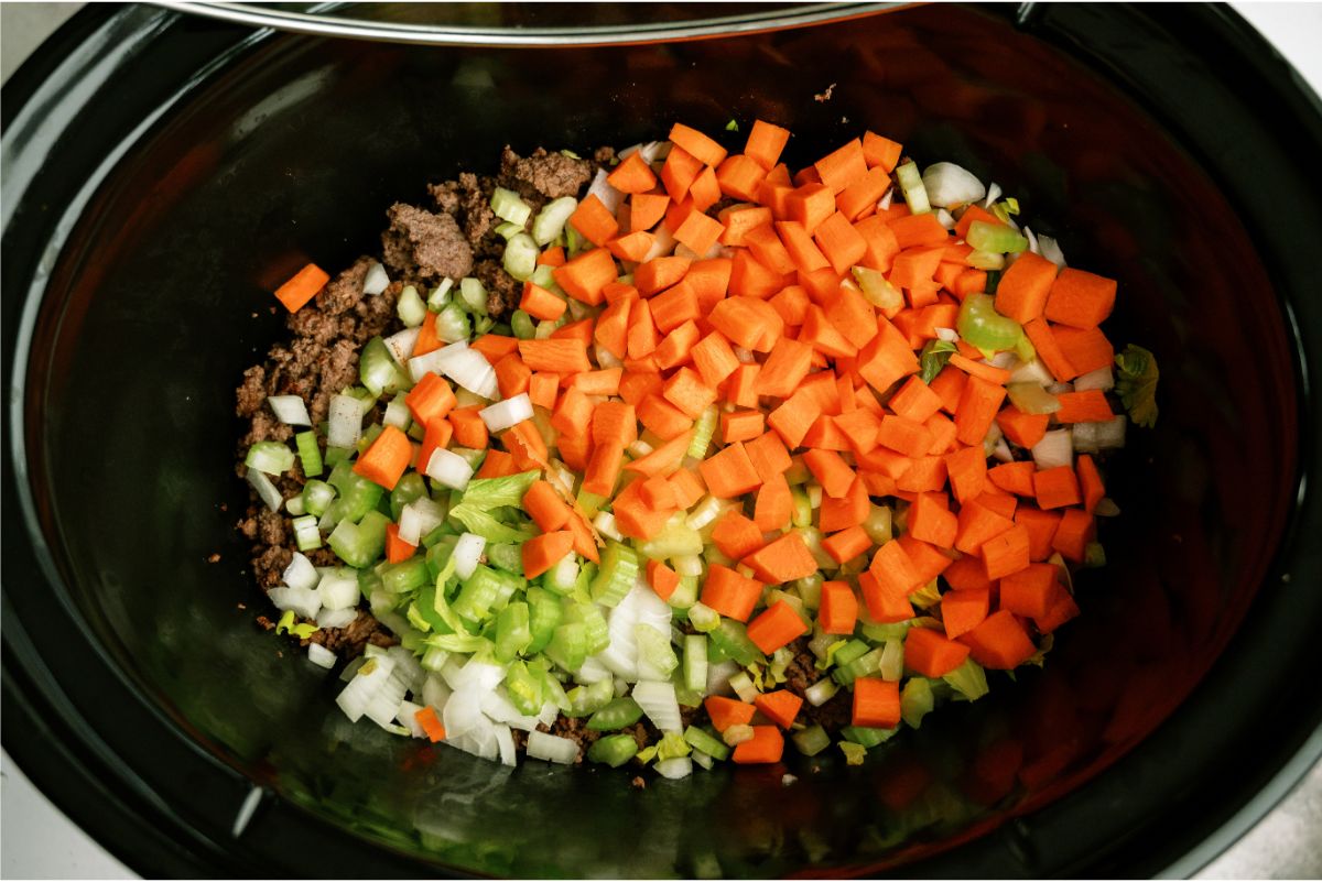 Beef and vegetables in slow cooker