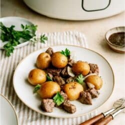 slow cooker garlic butter steak potatoes