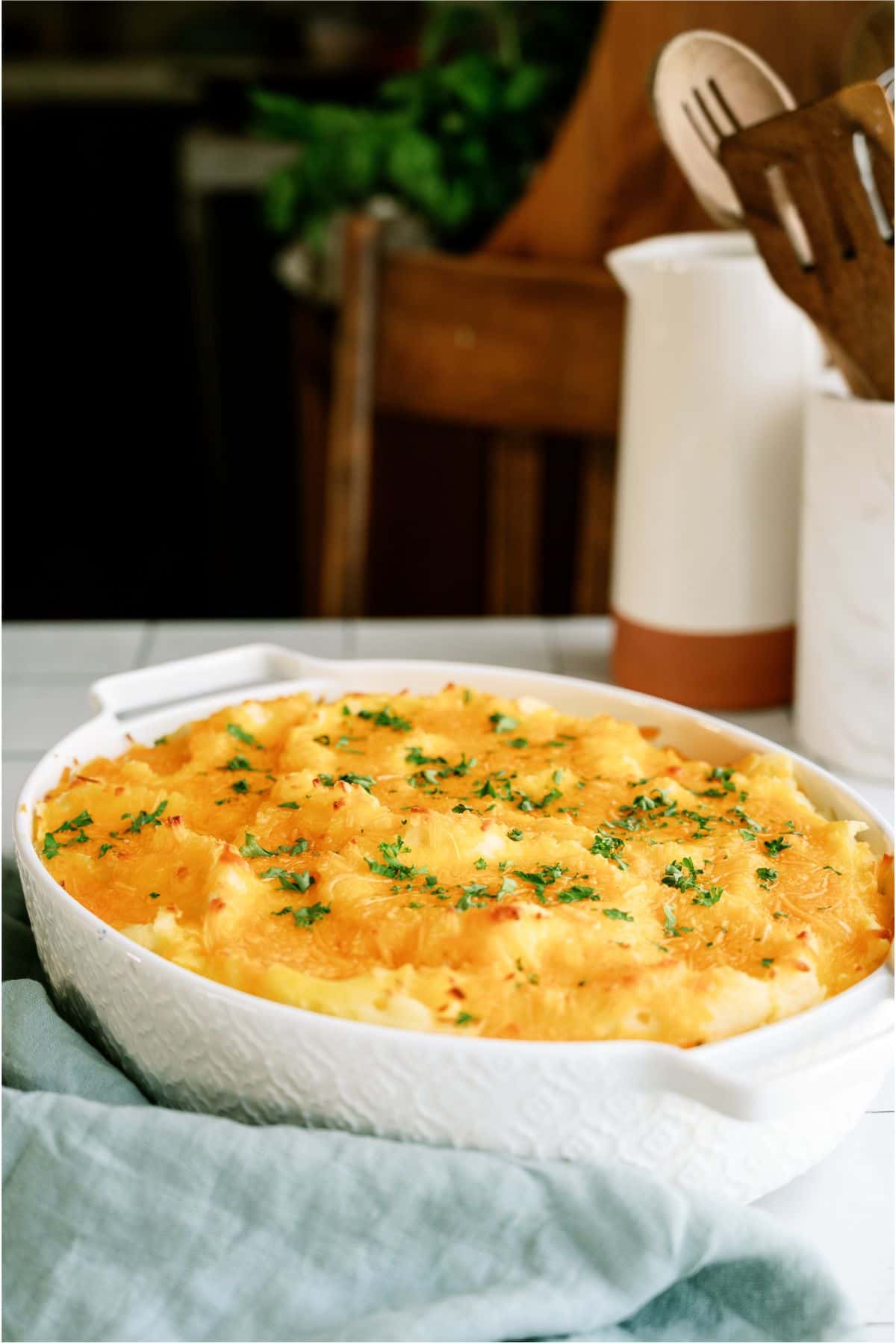 Bob Clark Casserole in a casserole dish on a counter