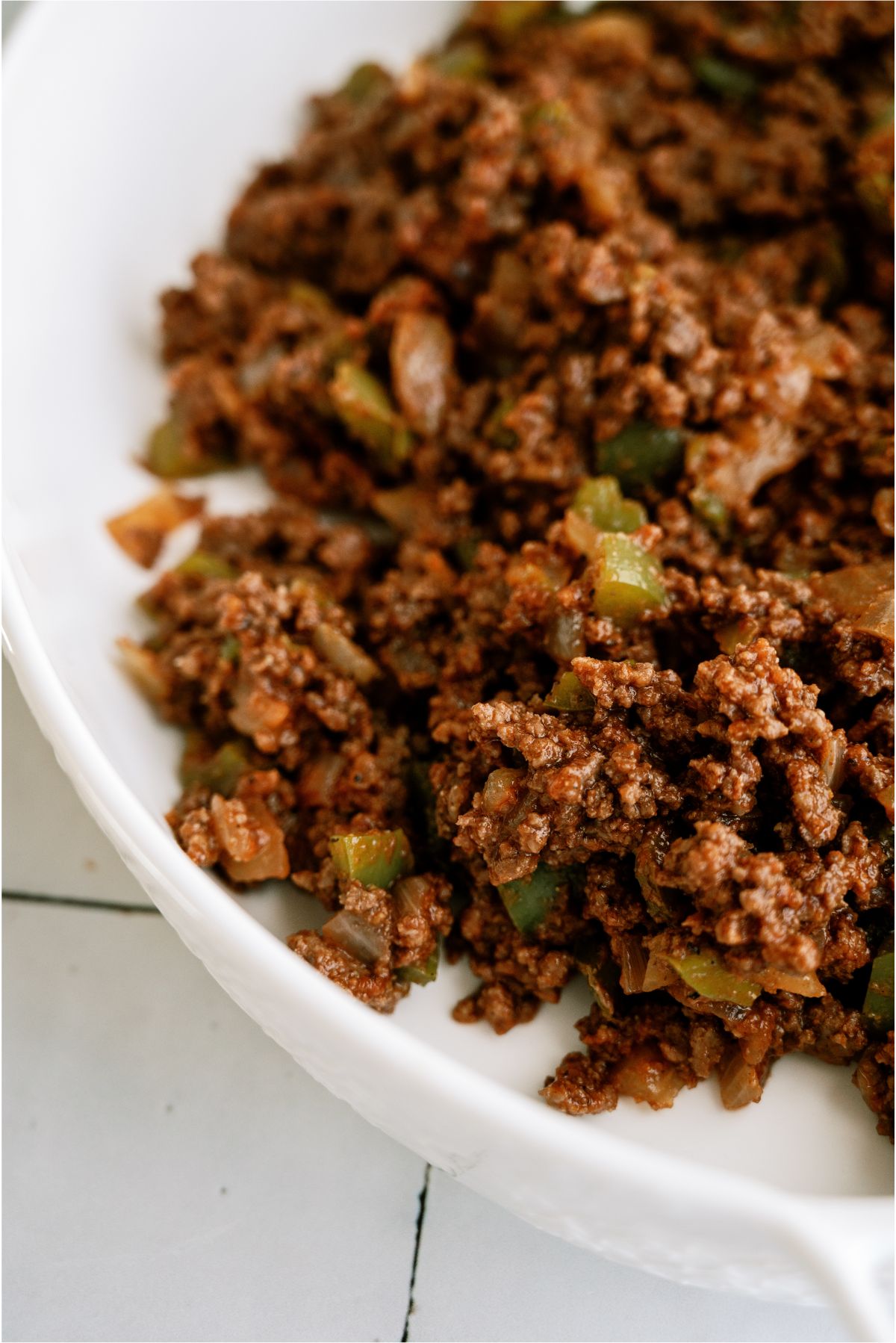 Ground beef mixture in the bottom of casserole dish