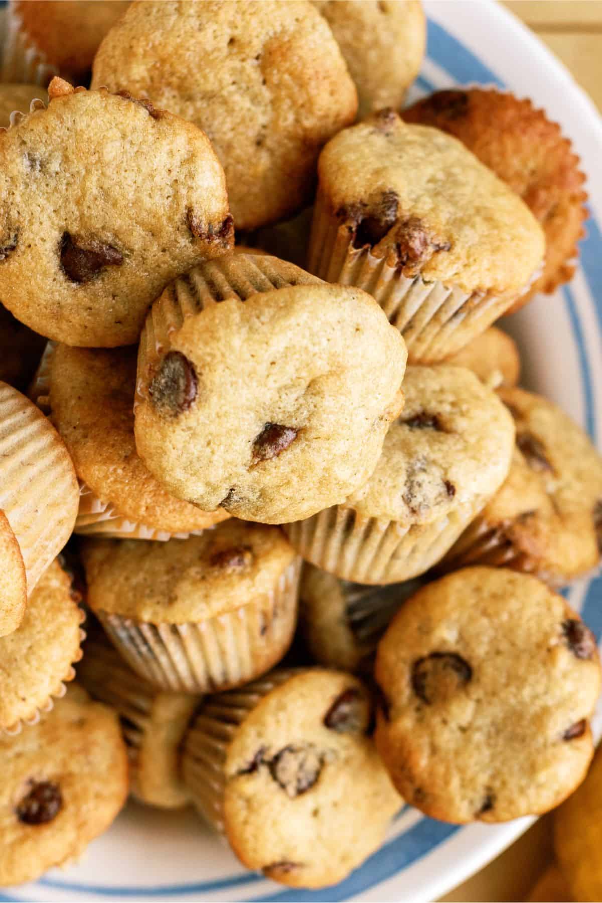 Top view of a plate of Mini Banana Muffins