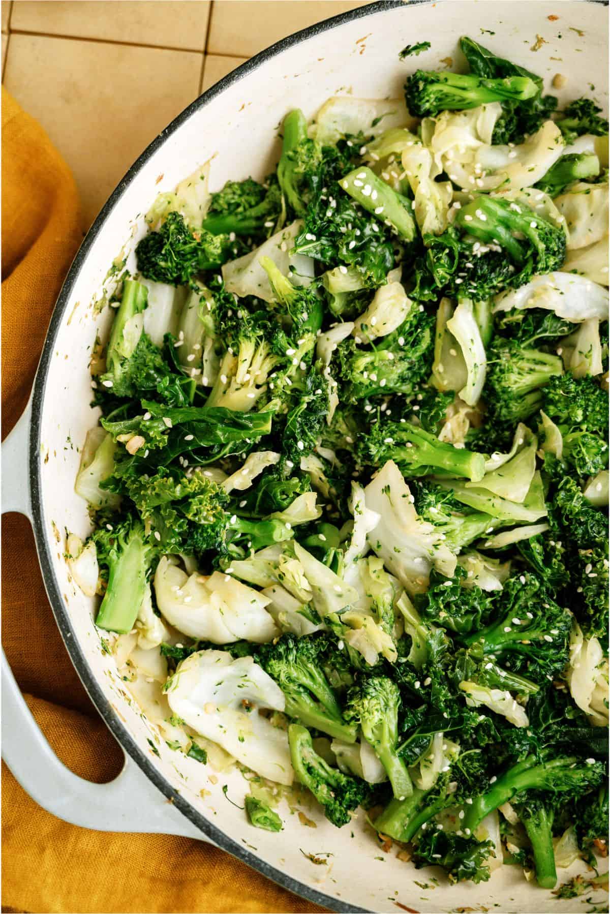 Top view of Panda Express Super Greens in a skillet