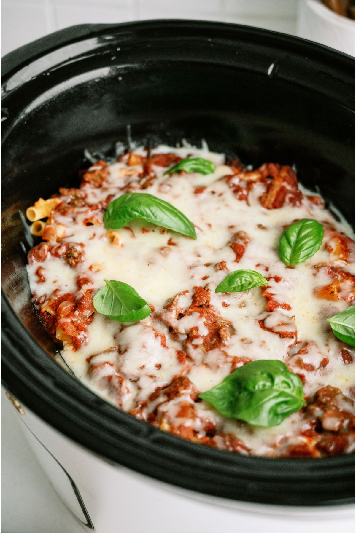 Slow Cooker Baked Ziti in the slow cooker 