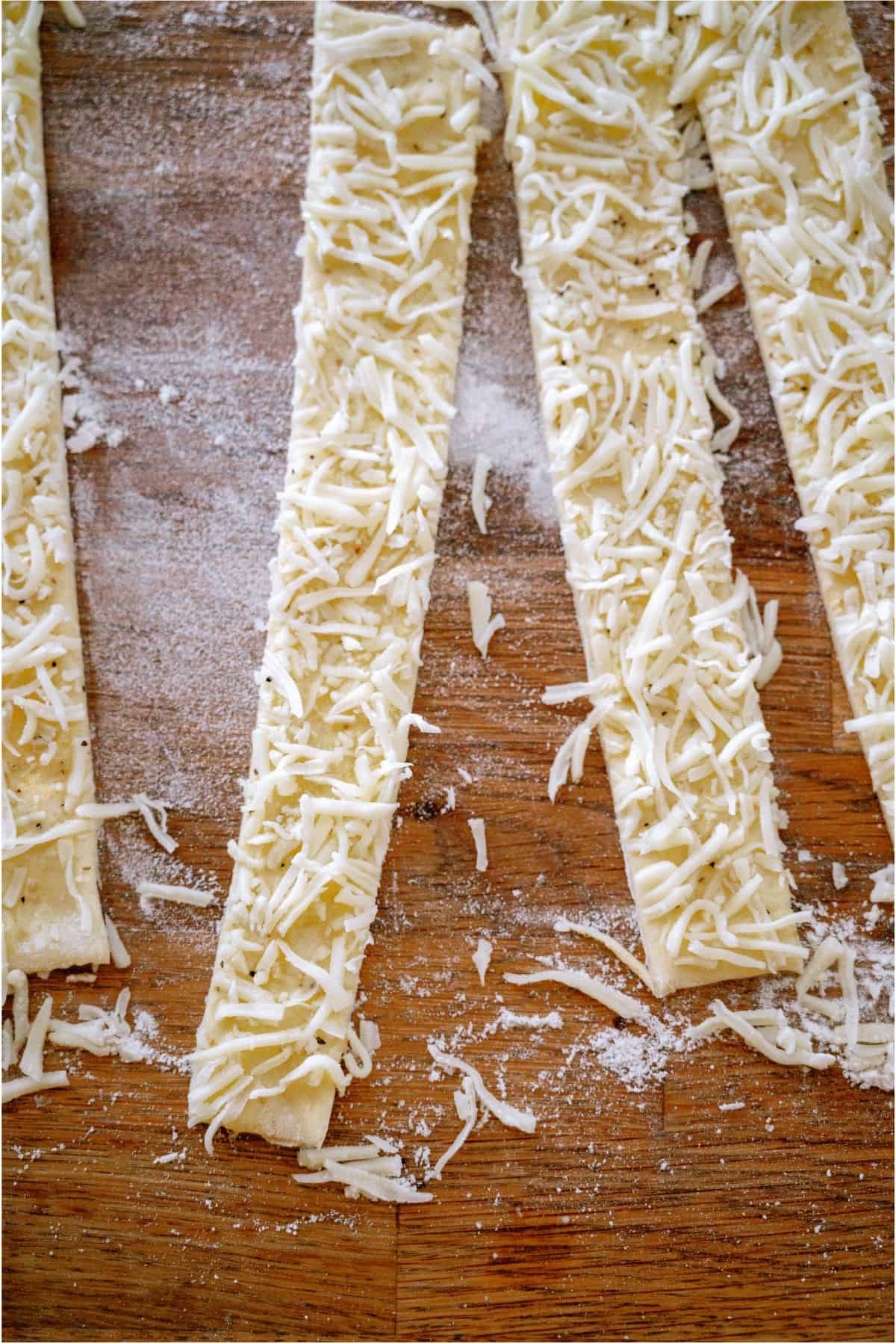 Bread dough cut into strips