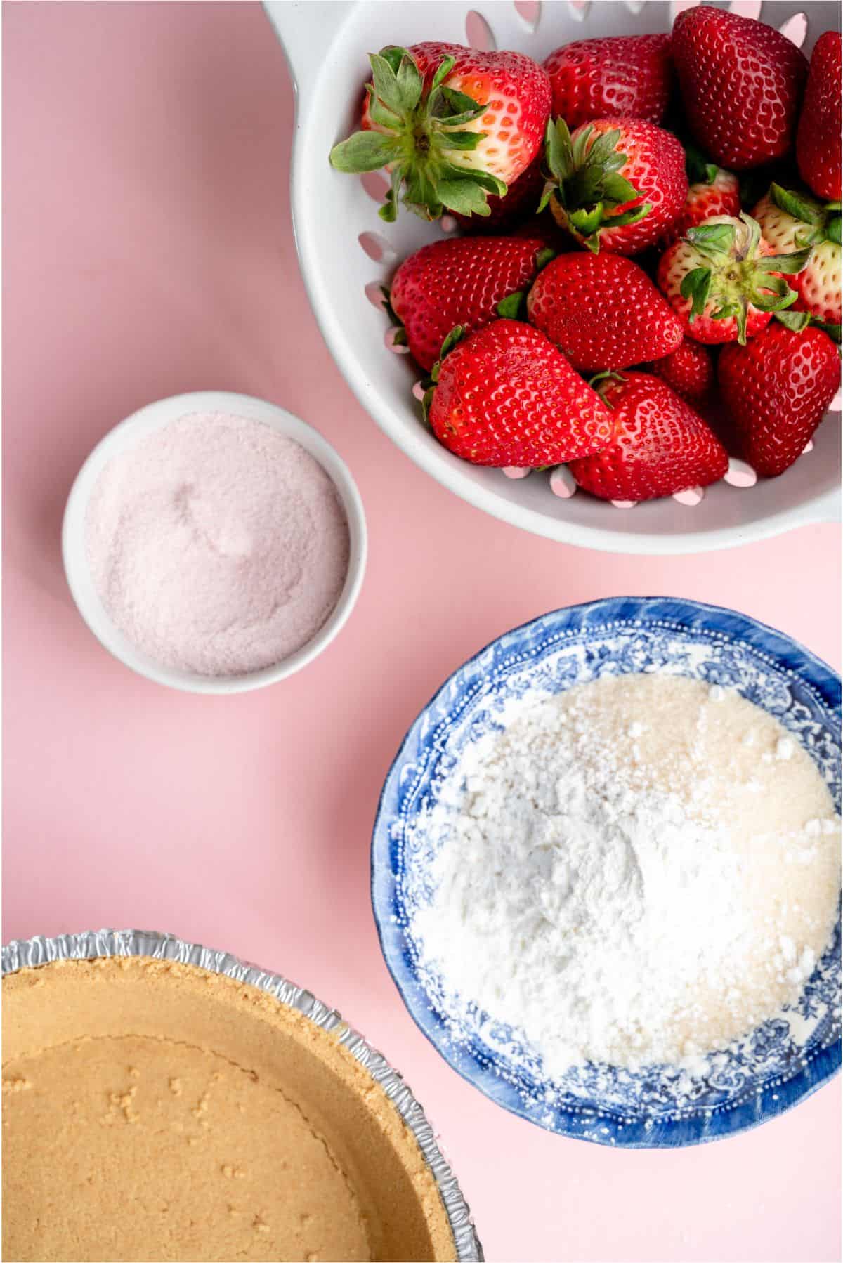 Ingredients needed to make Fresh Strawberry Pie.