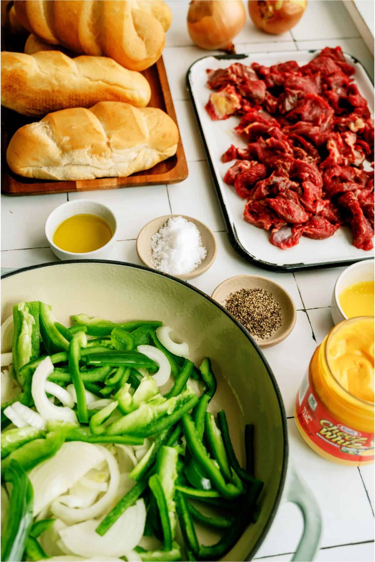 Ingredients needed to make Philly Cheesesteak Sandwiches