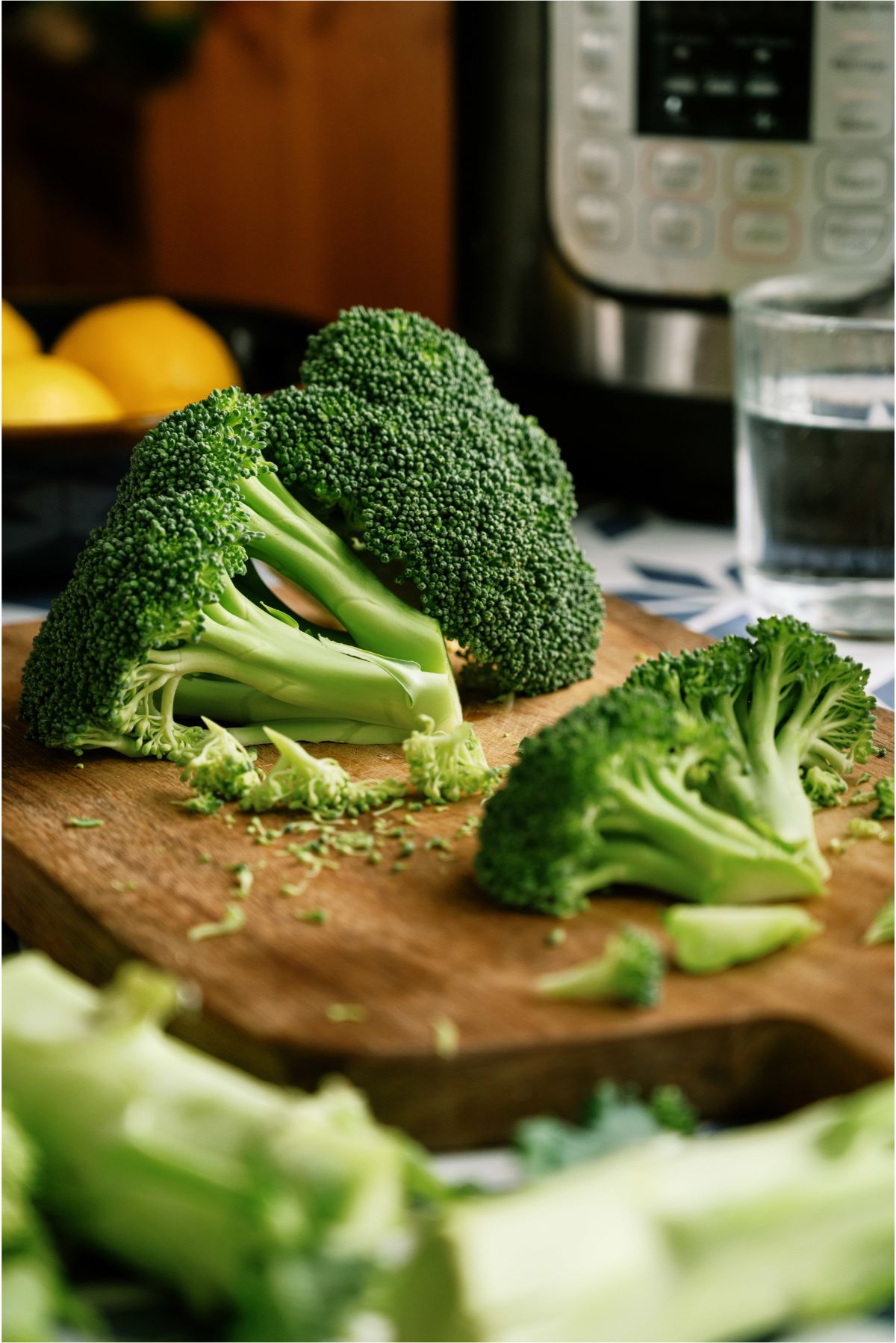 Broccoli heads on a cutting board