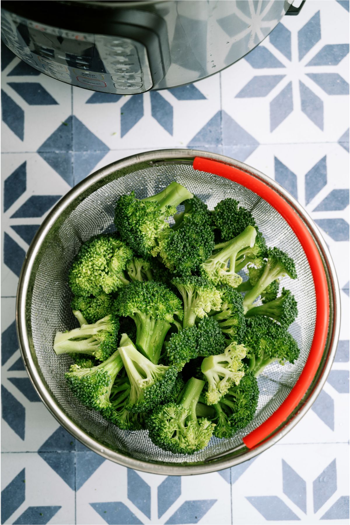 Broccoli in a steamer basket