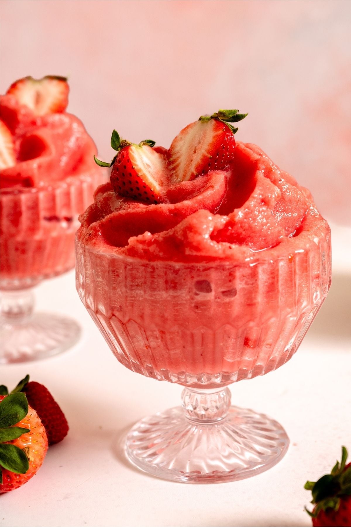 Strawberry Dole Whips in glasses.