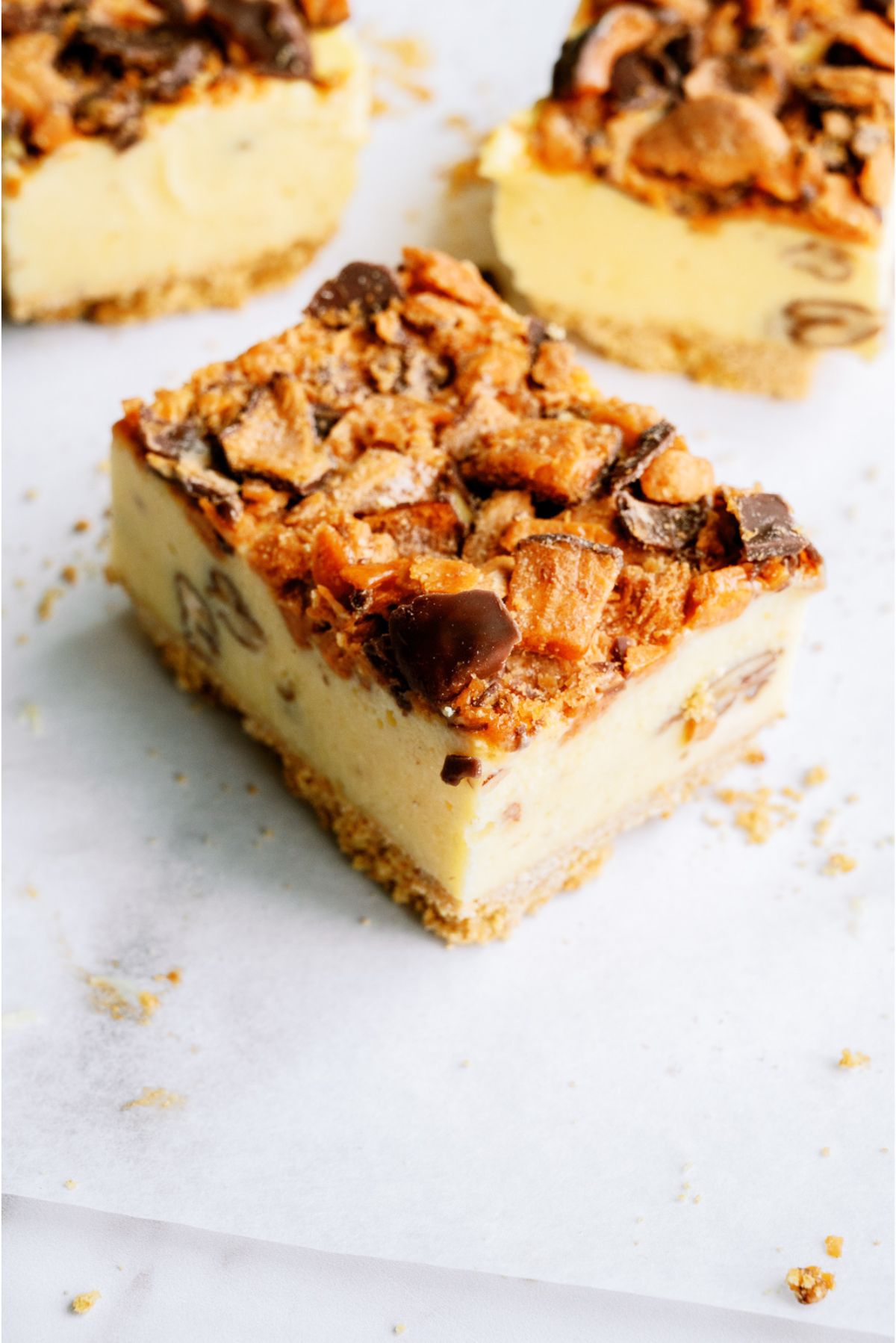 Close up of Butterfinger Ice Cream Bars cut into squares