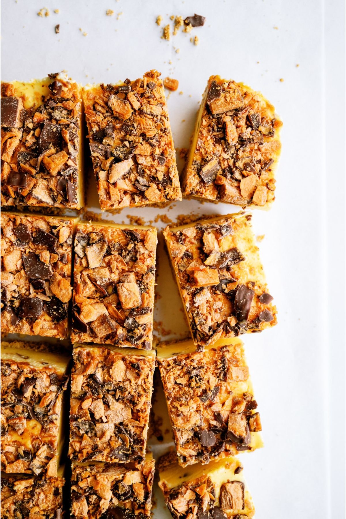 Butterfinger Ice Cream Bars cut into squares
