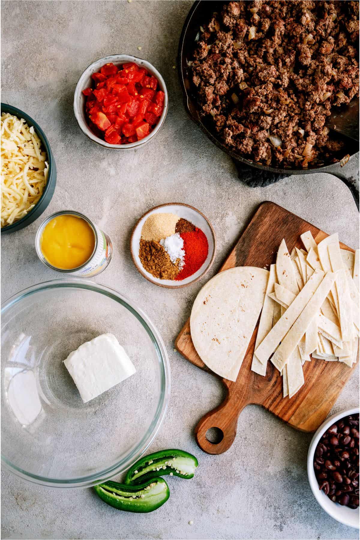 Ingredients needed to make Ground Beef Firecracker Casserole