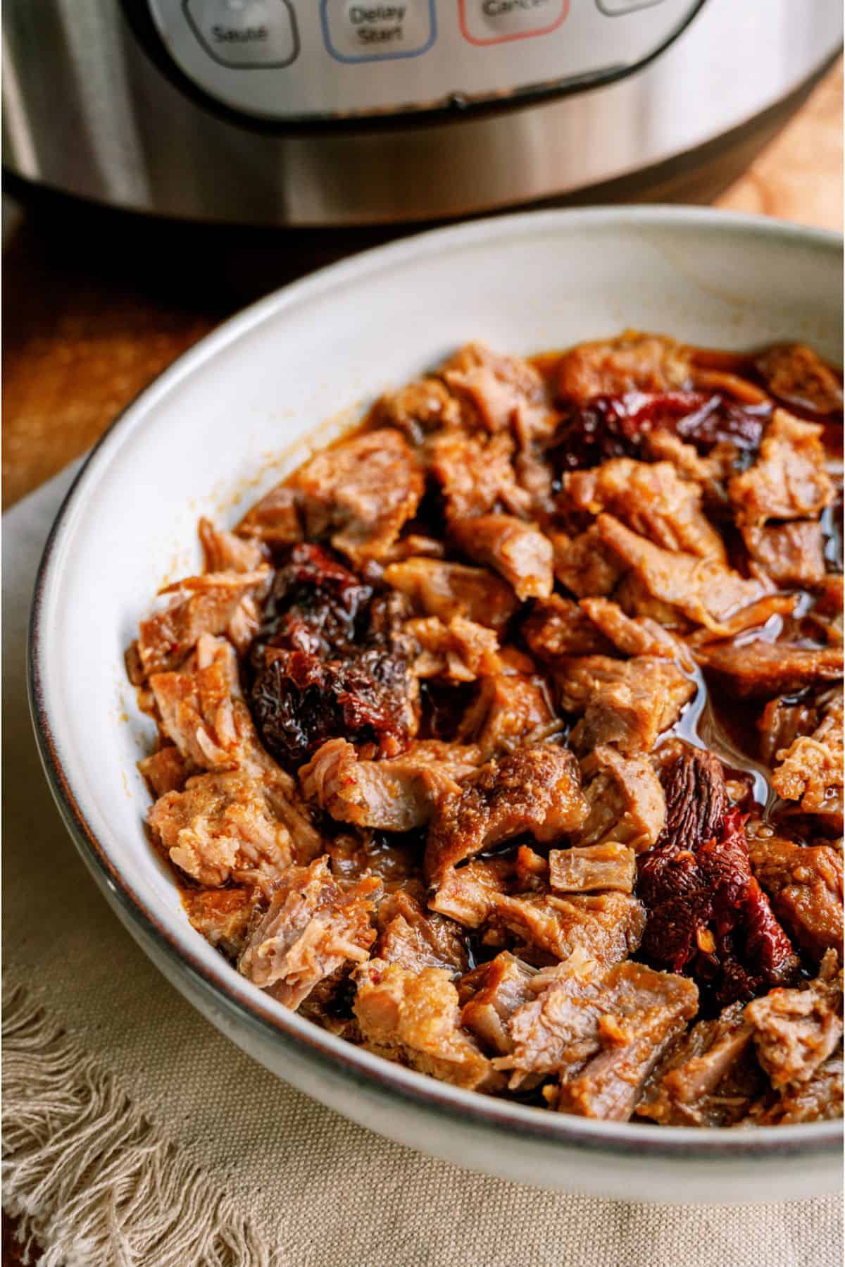 A bowl of Instant Pot Honey Chipotle Pork