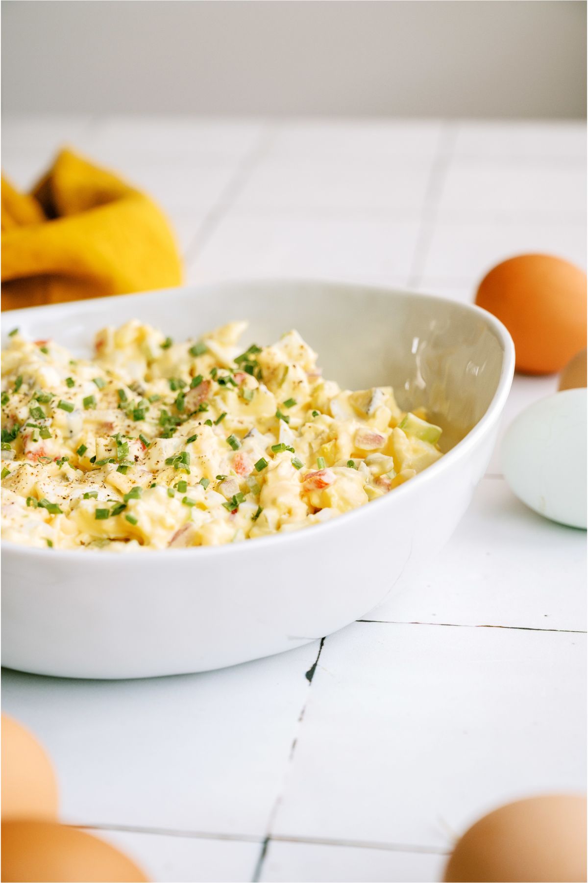 A bowl filled with Loaded Egg Salad