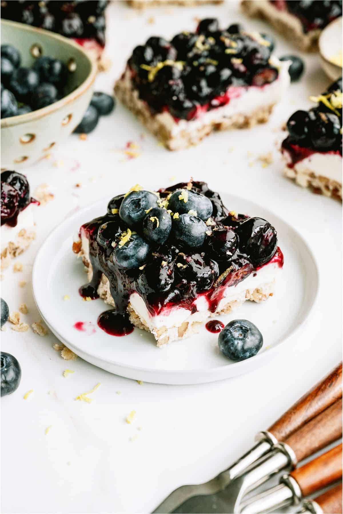 Slice of Blueberry Jamboree cake served on a plate