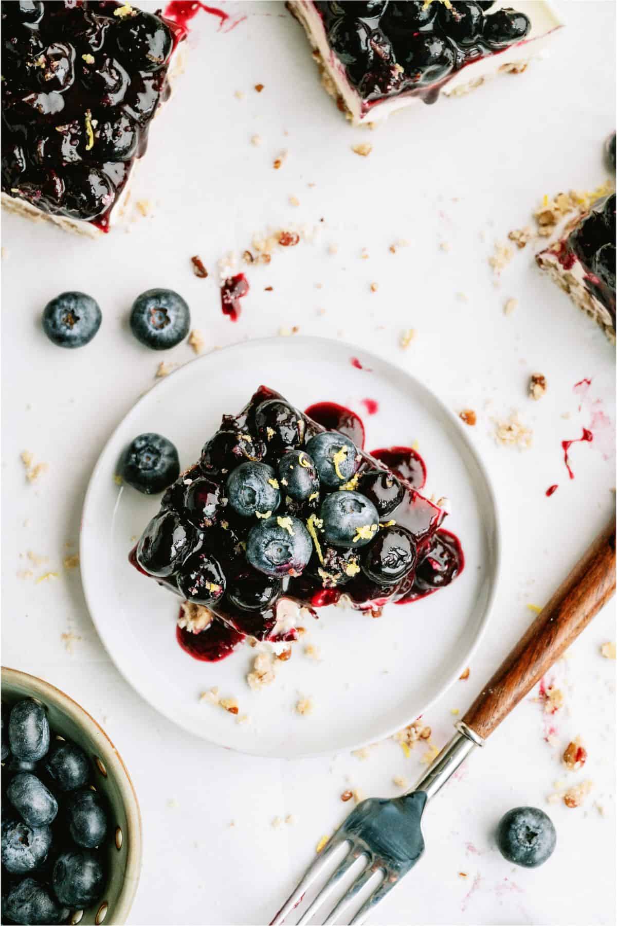 Top view of a slice of Blueberry Jamboree on a plate