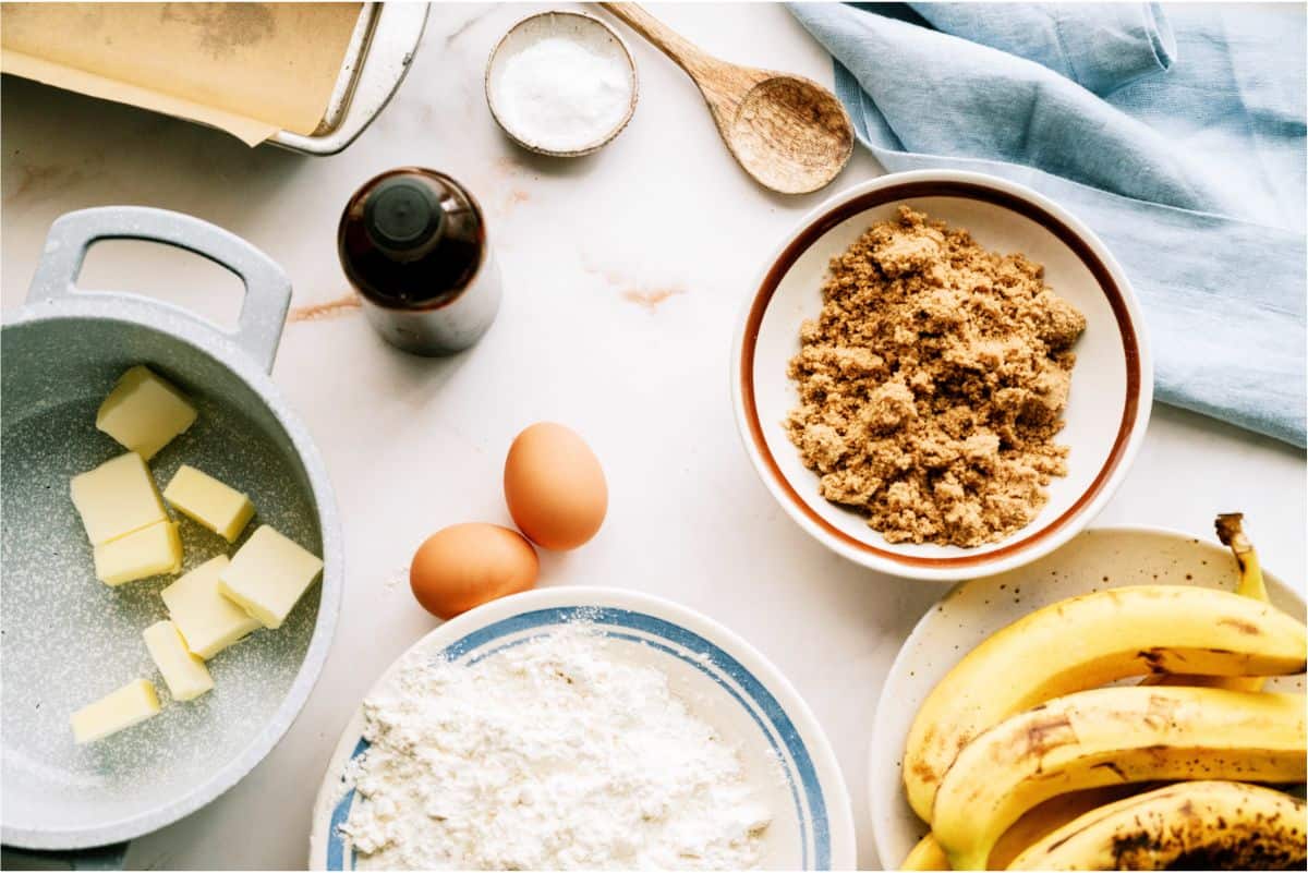 Ingredients needed to make Brown Butter Banana Bread