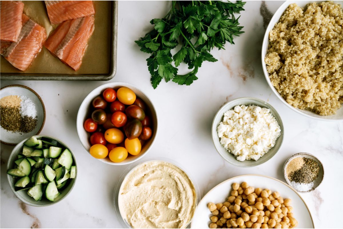 Ingredients needed to make Instant Pot Salmon Bowls