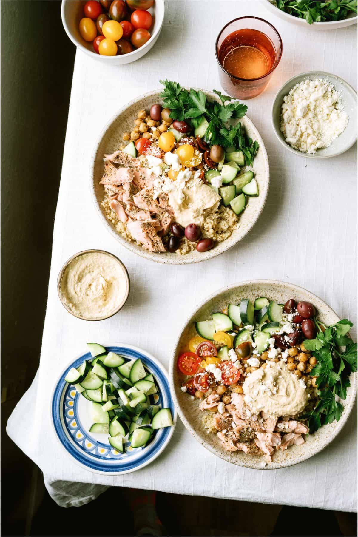 Top view of 2 Instant Pot Salmon Bowls