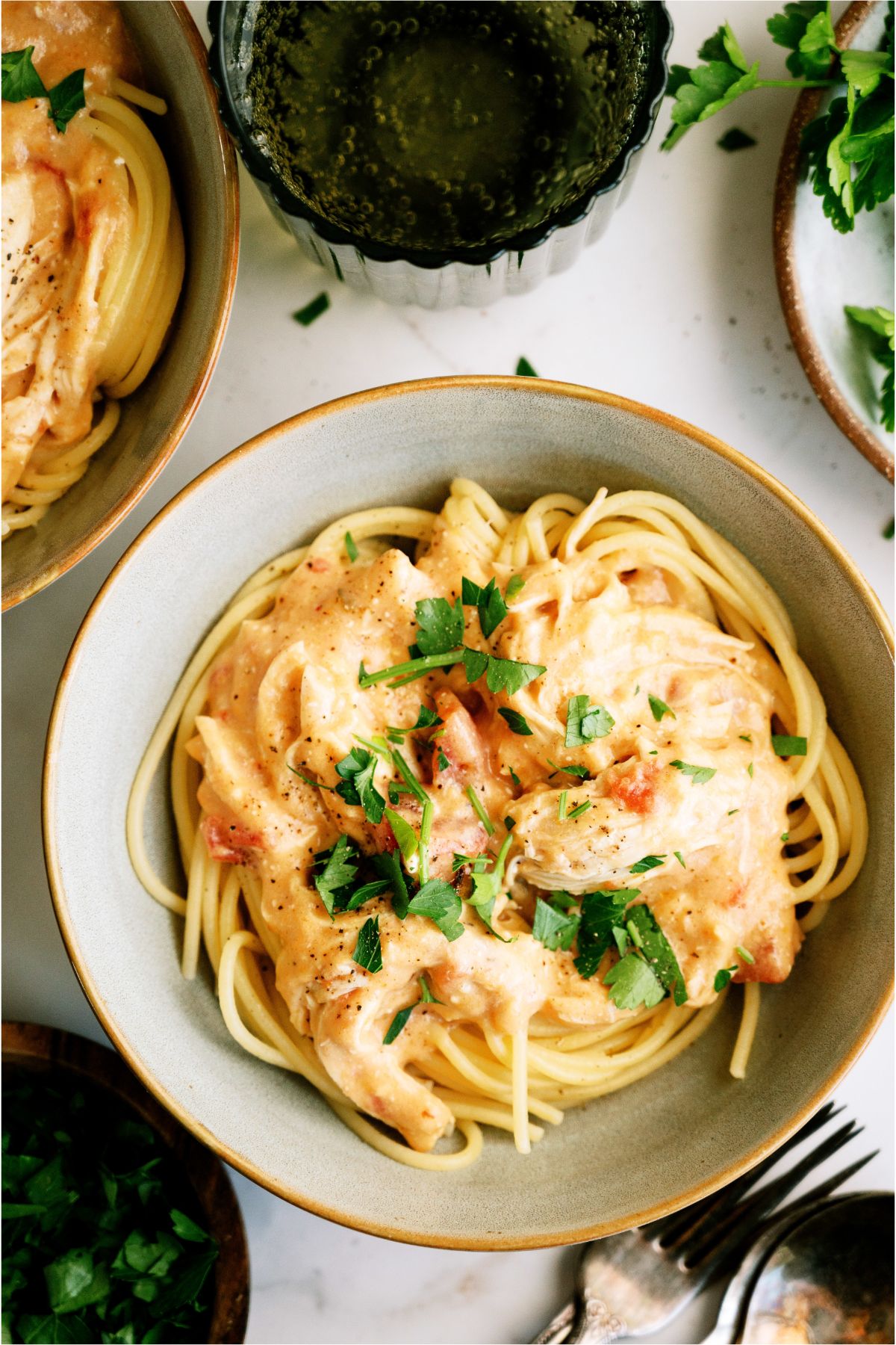 A bowl of Slow Cooker Chicken Spaghetti