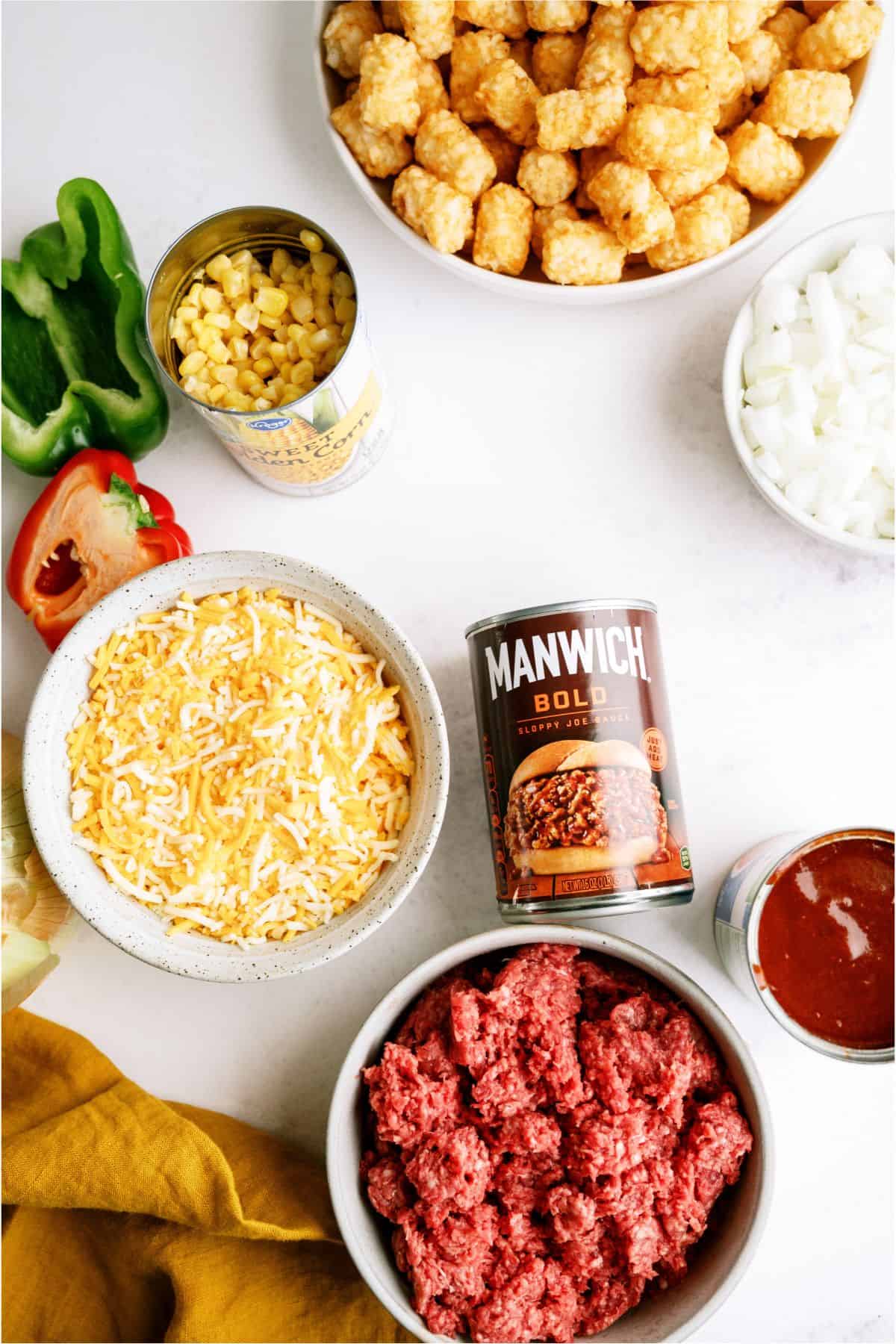 Ingredients needed to make BBQ Tater Tot Casserole