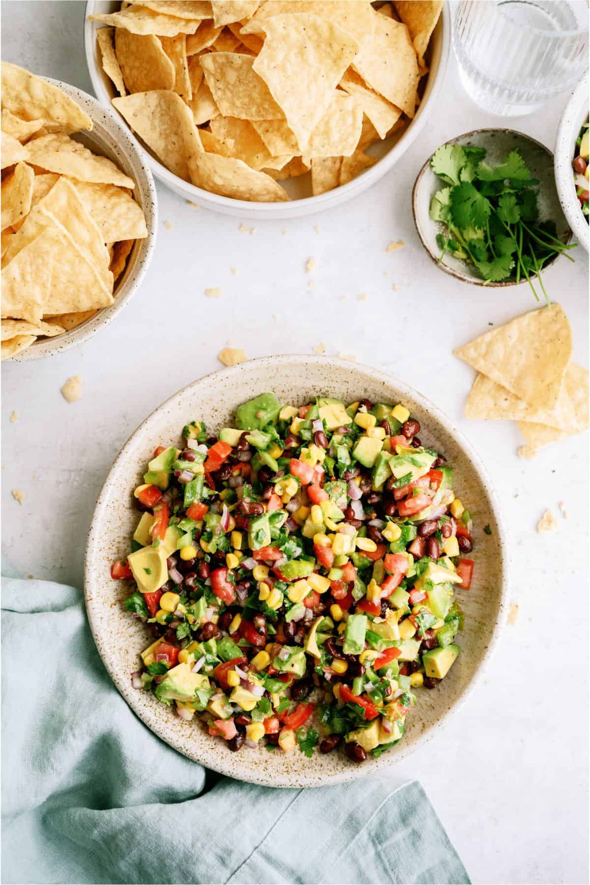 Top view of a bowl of Cowboy Caviar