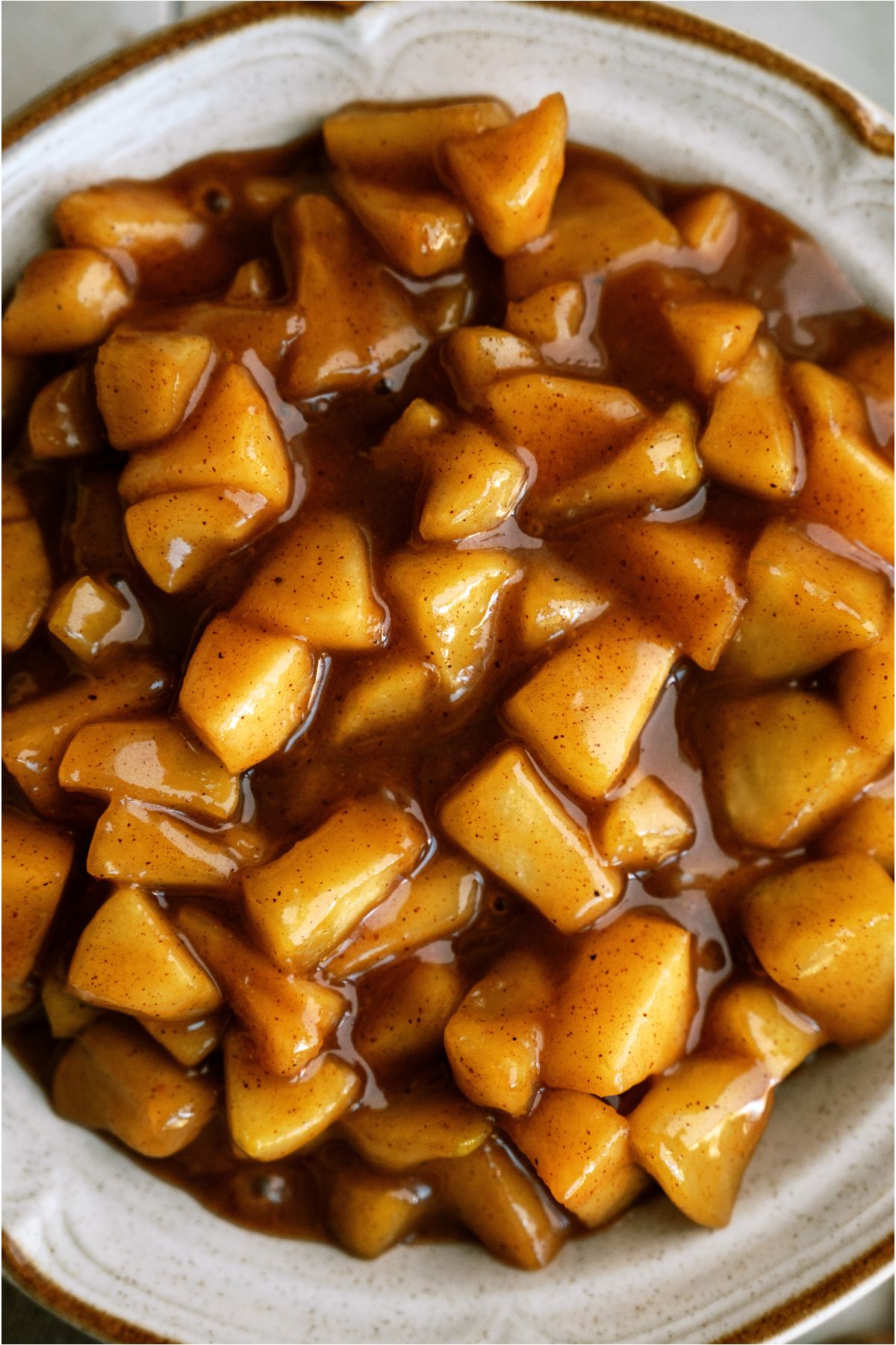 Close up of Apple Pie Filling in a serving bowl.
