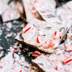 Broken pieces of Peppermint Bark.