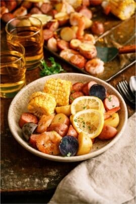 A serving of Sheet Pan Shrimp Boil in a bowl.