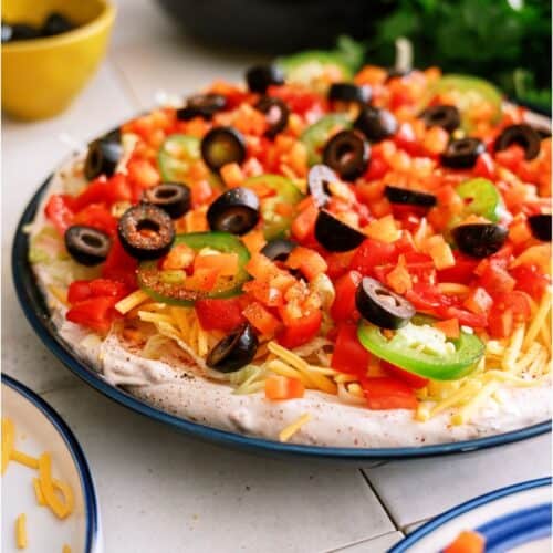Easy Taco Dip on a platter.