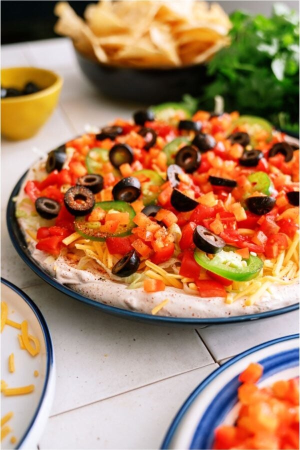 Easy Taco Dip on a platter.