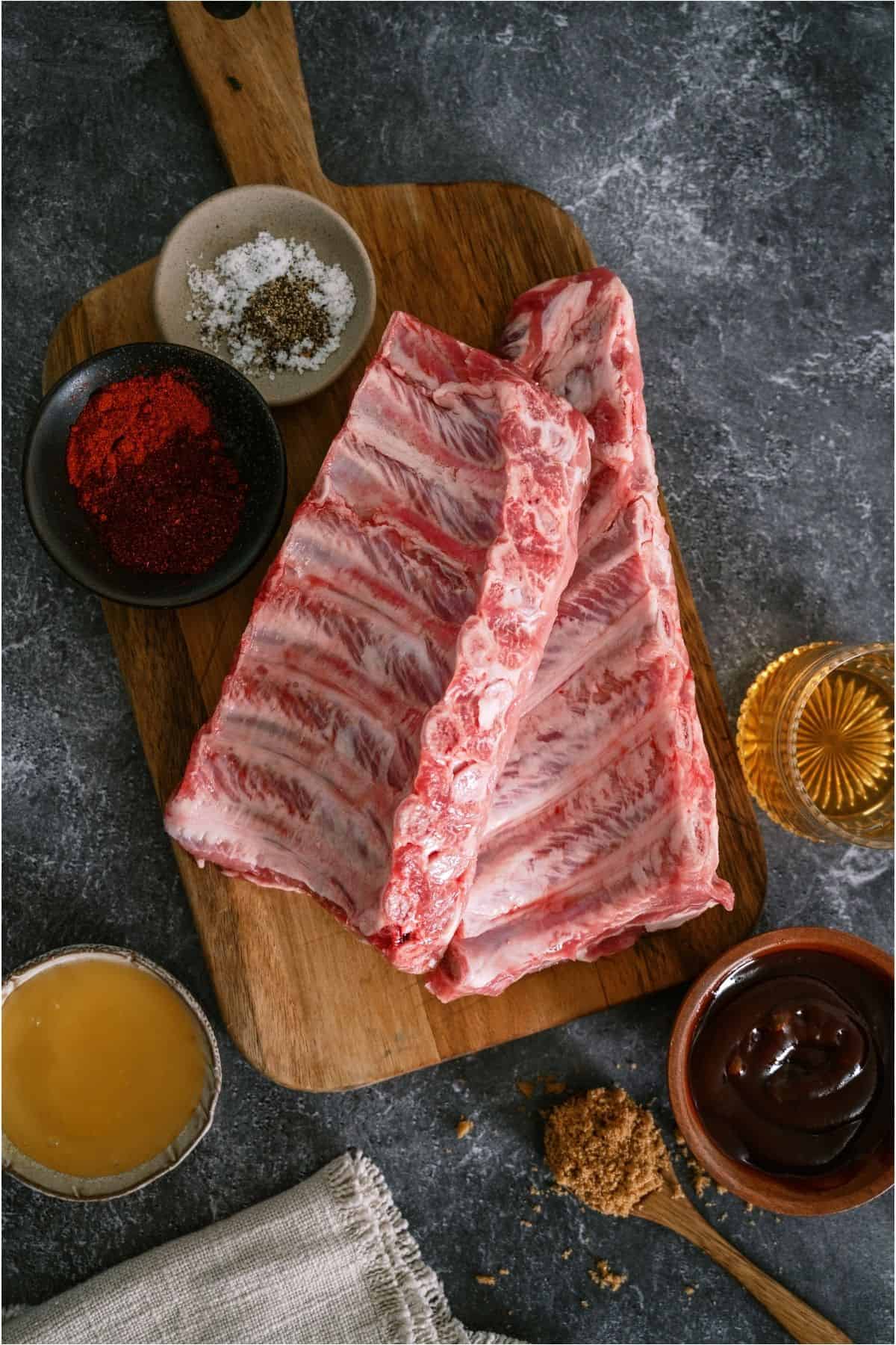Ingredients needed to make Grilled Baby Back Ribs.