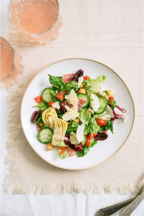A plate with a serving of Italian Chopped Salad.