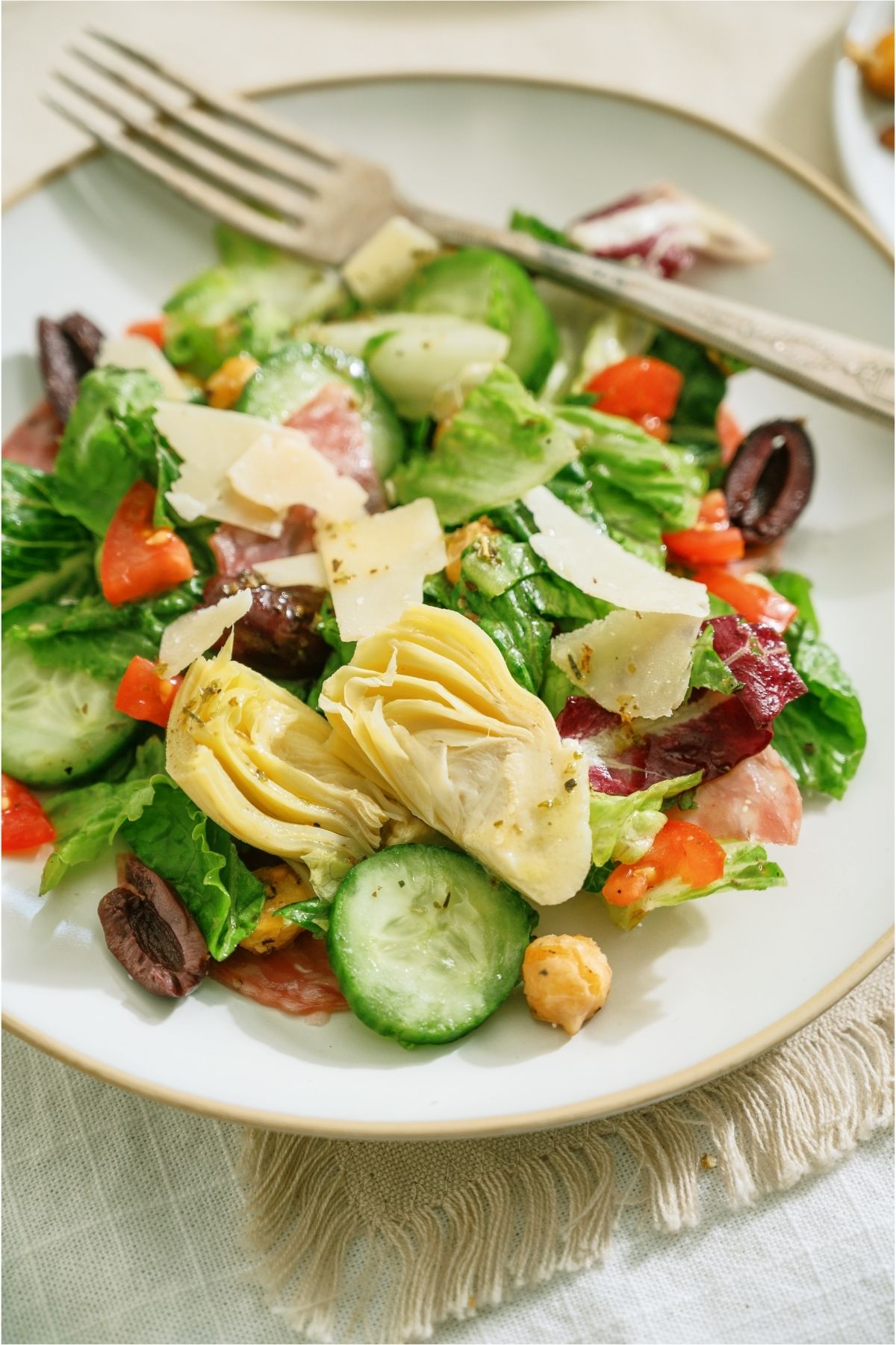 Close up of a serving of Italian Chopped Salad on a plate.