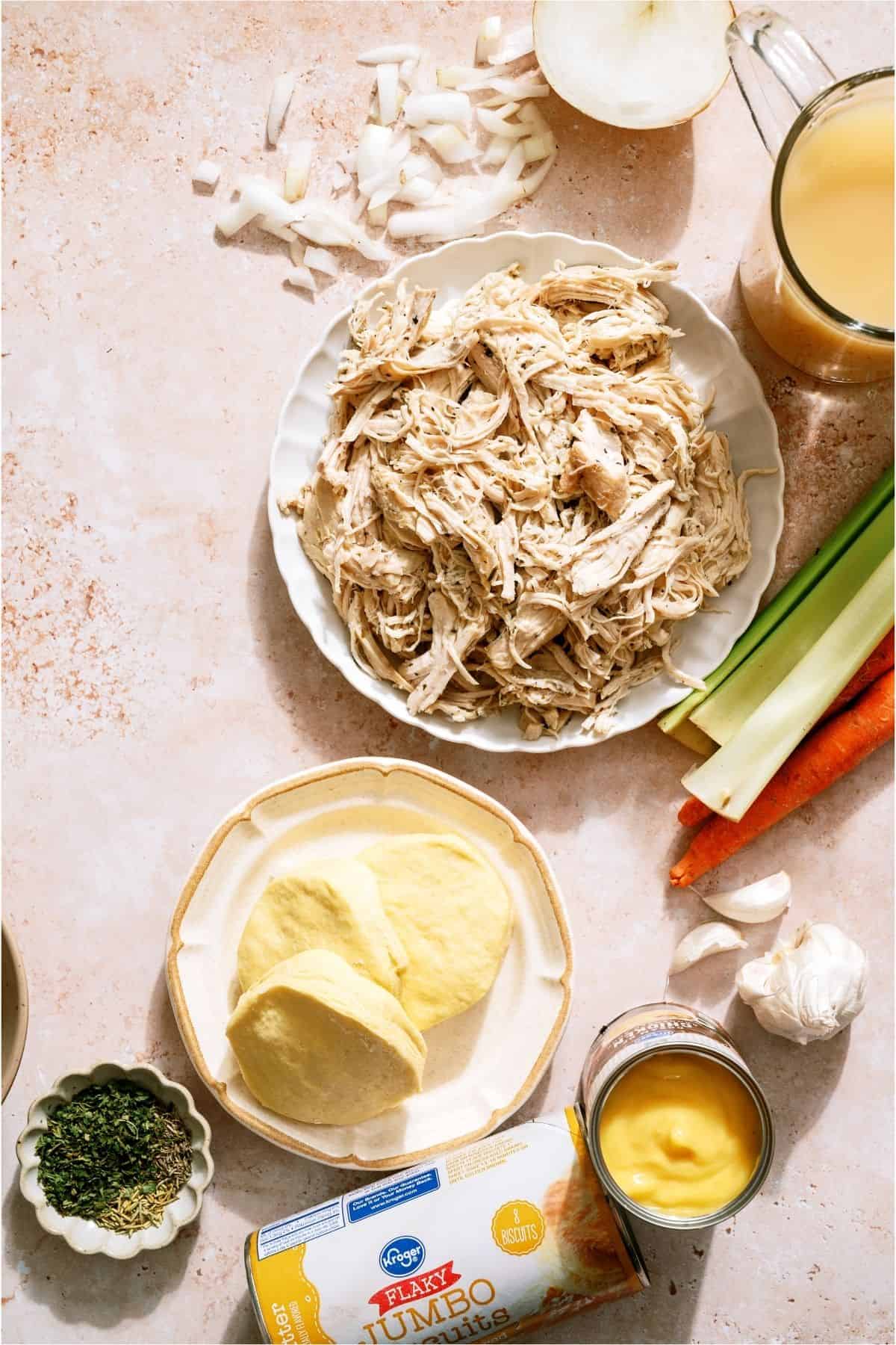 Ingredients needed to make 20-Minute Chicken and Dumplings.