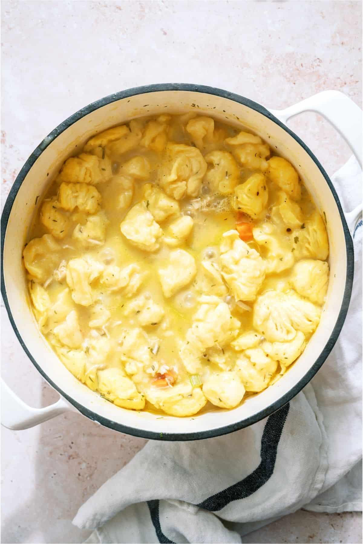20-Minute Chicken and Dumplings in the stock pot.