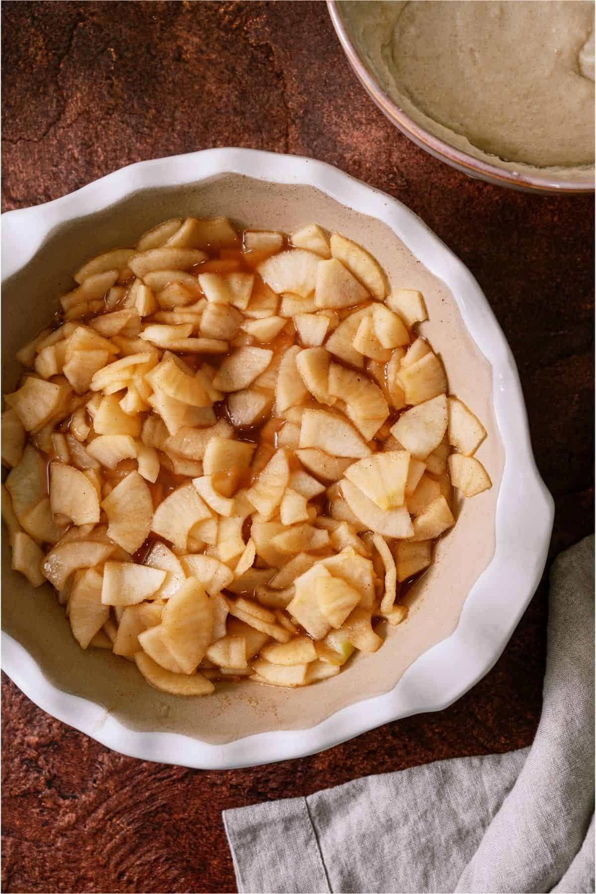 Apple mixture placed in a baking dish.