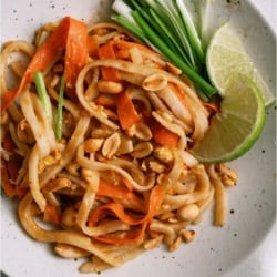A plate with a serving of Easy Pad Thai.