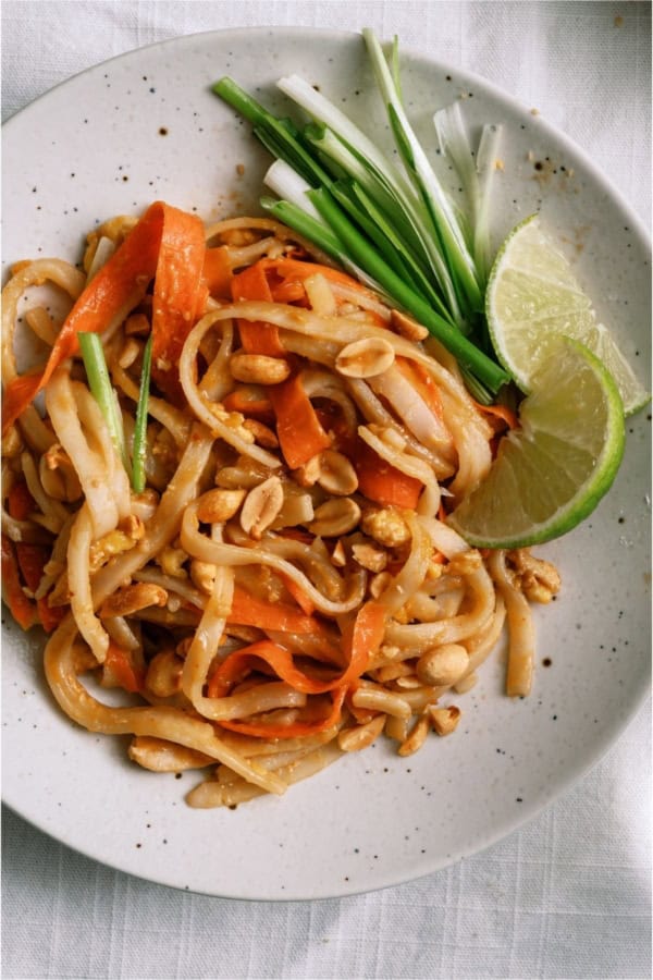 A plate with a serving of Easy Pad Thai.