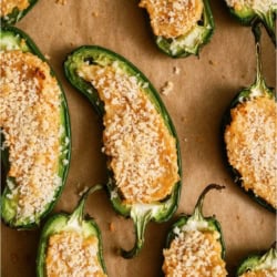 Crispy Jalapeno Poppers on a brown background.