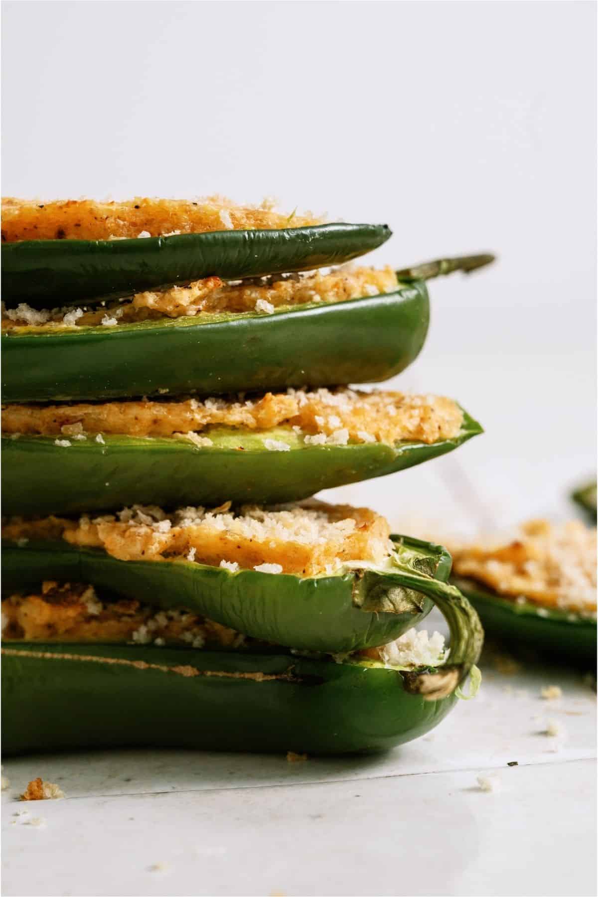 Crispy Jalapeno Poppers stacked.