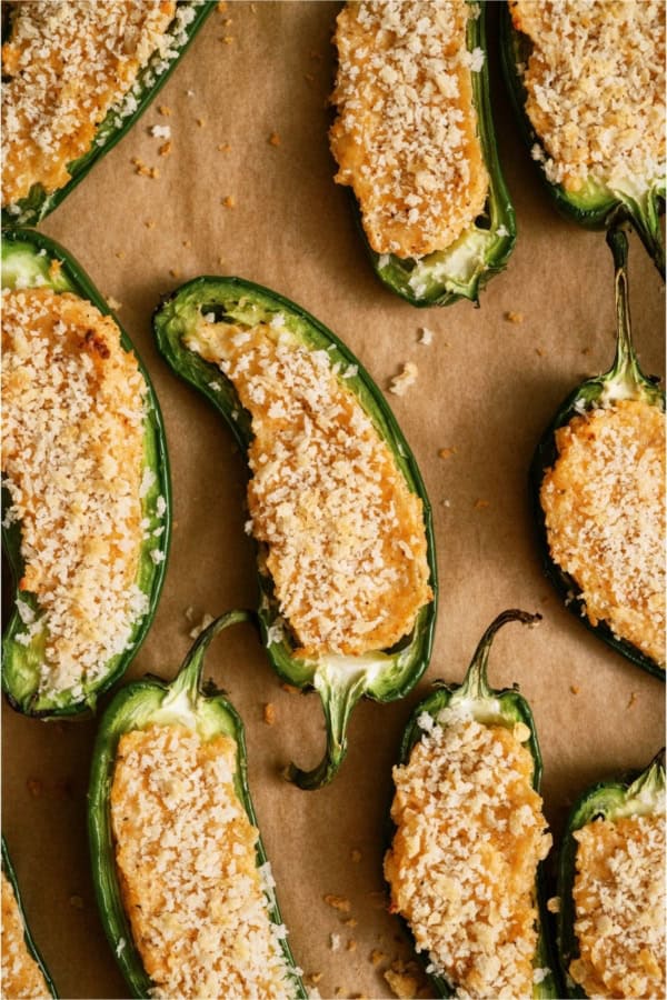 Crispy Jalapeno Poppers on a brown background.