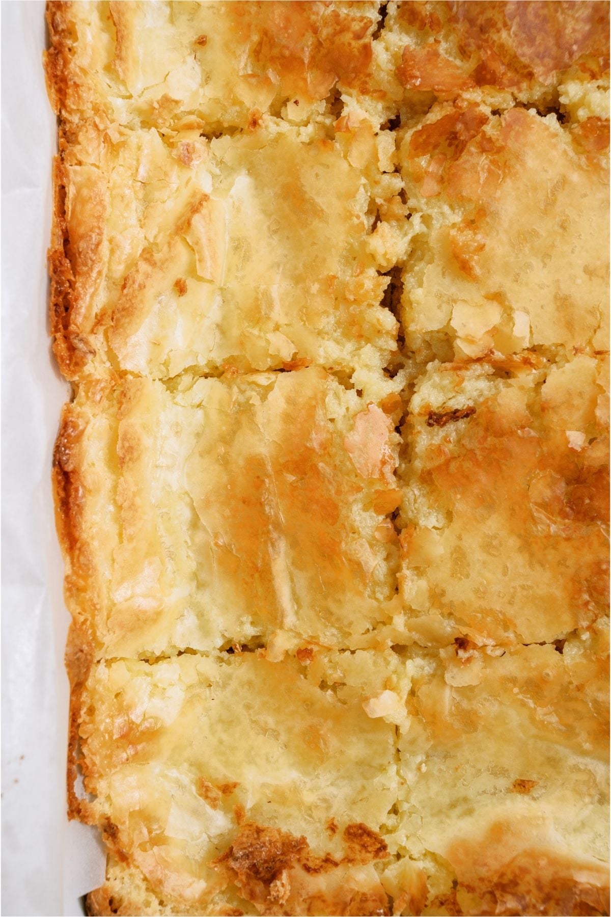 Gooey Butter Cake cut into squares.