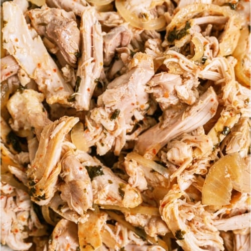 Shredded Slow Cooker Chili Lime Chicken in a bowl.